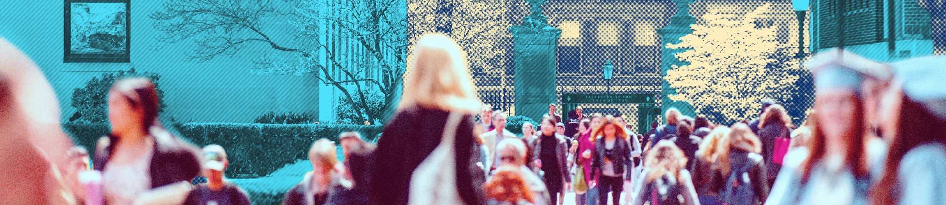 Stylized image of people walking on Columbia's campus.