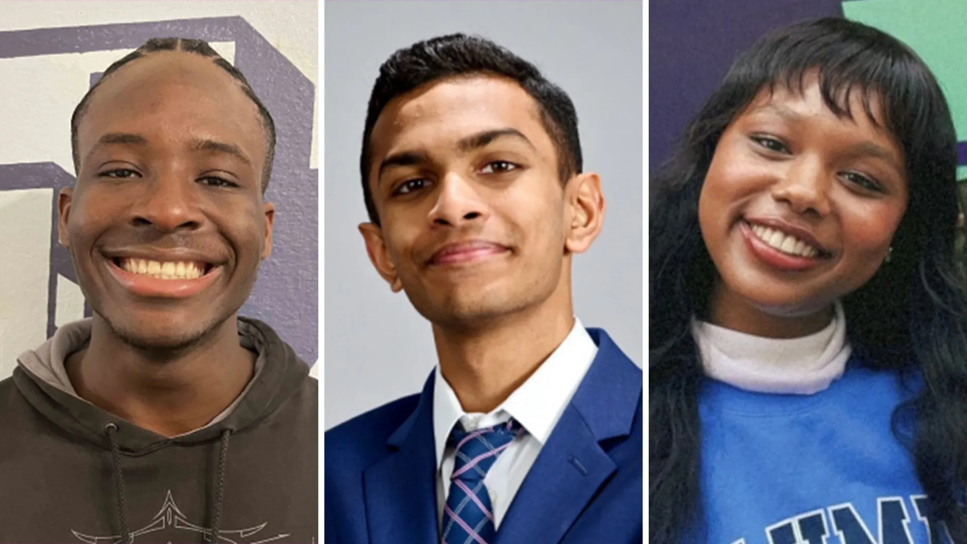 Portraits of JP Okeke CC’27, Aum Desai CC’28, Shannon Smith CC’27